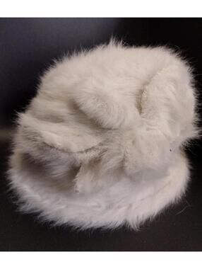 Adora Angora Blend White Fuzzy Hat Wired Brim Flower Detail One Size Excellent